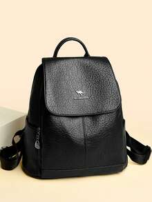 2026 New High-Quality Soft PU Leather Women's Backpack, Vintage Solid Color Large Capacity Travel Student Backpack For Girls - Black - View 3