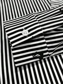 Camisa casual de manga larga con botones delanteros y bordado de frutas - Negro - Ver 4