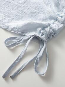Summer New Design Cinched Waist Turndown Collar Blouse - Light Blue - View 7
