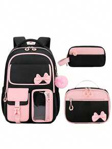 3pcs Detachable Bowknot Girls' Backpack, Tote Bag And Pencil Case, Large Capacity Lightweight Zipper Closure Backpack, Back To School Gift - Three Piece Set - View 11
