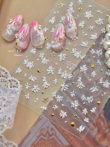 1片粉色櫻花美甲貼紙 春季花卉燙金美甲貼 自黏式美甲裝飾貼片 適合美甲飾品 DIY 秋季與夏季 - 白色 - 查看 10