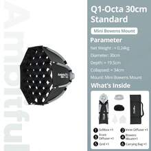 Ambitful Q1 Softbox Mini con Montura Bowens de Instalación Rápida, con Rejilla de Panal y Lámina de Difusión, Portátil para Fotografía en Exteriores - Ver 12