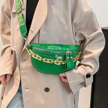 Medium Crossbody Chest Bag Crocodile Embossed Coin Purse, Fashion Chain Decor Zipper Fanny Pack With Adjustable Strap, Stylish Artificial PU Leather Waist Bag For Travel & Sports, Retro Classic Commuting Shoulder Bags For Women - Green - View 4