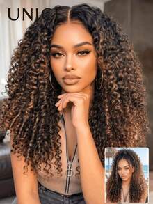 7x5 Inch Invisible Drawstring Hair Extension, Black To Chestnut Gradient, Burmese Curly Hair, Fingertip Curly Ends, 100% Human Hair, Pre-Cut, Pre-Bleached, Pre-Trimmed, Unice Women's Wig - SNATURAL/33 - View 2