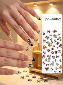 10-100pcs Y2K Leopard Print Bow & Heart Nail Charms, 3D Resin Flatback Nail Art Decoration, Cute Mini Bow Nail Studs For DIY Manicure Accessories - Multicolor - View 9