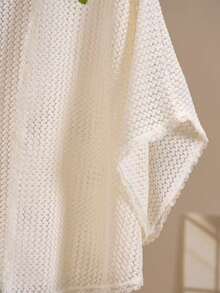 1pc Women's Spring/Summer New Solid Color Mesh Knit Cardigan - Beige - View 3