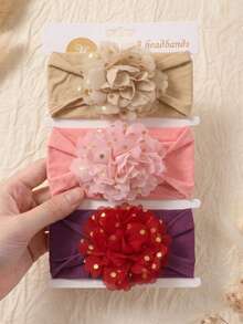 3 piezas Diademas para bebé recién nacido de color caramelo, suaves y amigables con la piel, aptas para uso diario al aire libre en todas las estaciones, sin tarjeta de papel - Multicolor - Ver 1