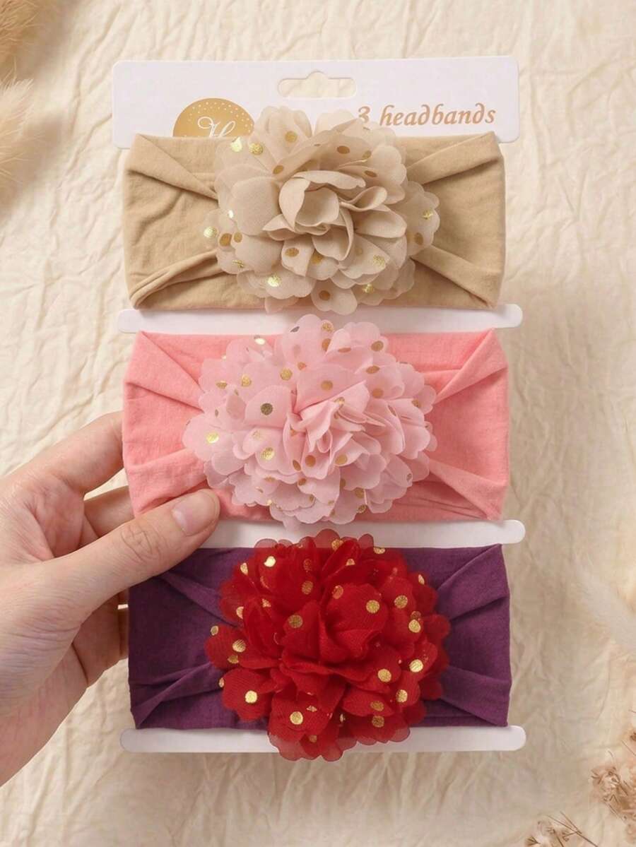 3 piezas Diademas para bebé recién nacido de color caramelo, suaves y amigables con la piel, aptas para uso diario al aire libre en todas las estaciones, sin tarjeta de papel - Multicolor - Ver 1
