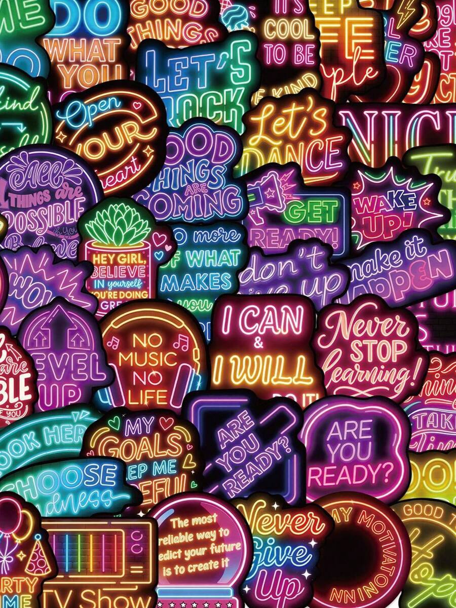 50 miếng nhãn dán động lực neon, trang trí neon, nhãn dán graffiti hoạt hình, nhãn dán trang trí, nhãn dán ngầu, nhãn dán màu, nhãn dán hoạt hình, nhãn dán thẩm mỹ, nhãn dán vinyl chống nước cho bình nước, đàn guitar, hành lý, điện thoại, ốp lưng, laptop, ván trượt, quà tặng - Màu vàng - Xem 1