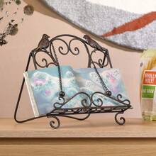 Metal Cookbook Stand  Recipe Book Holder For Kitchen (Birds/Vintage Scrolls, Bronze) - 鳥類 - 查看 4