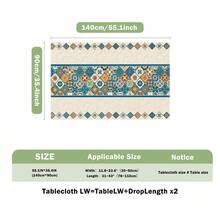 1pc Rectangular Polyester Tablecloth, Blue & Orange Tile Pattern Design, Single-Sided Printing, Suitable For Tabletop, Washable And Reusable, Applicable For Indoor, Outdoor, Patio, Wedding, Party, Dining, Craft Exhibition, Banquet Decoration - Multicolor - View 12