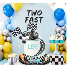 16pcs Racing Flag Cake Decoration Set, Includes Motorcycle Helmet, Steering Wheel, Racing Theme Boy 1st Birthday Party Decor - Racing - View 6