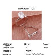 2pcs Elegant Classic Shiny Oval Synthetic Cubic Zirconia Couple Rings Set, Fashionable Geometric V-Shape Design, Suitable For Wedding, Engagement, Proposal, Valentine's Day, Birthday, Anniversary Gift - Silver - View 8