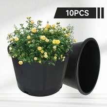 Plastic Flower Pot Seedling Pot Gardening Flower Pot With Drainage Holes Can Be Used For Planting, Cuttings, Seedlings, Succulent Cultivation, Seed Germination, Suitable For Patio Lawn Garden Indoor And Outdoor Reusable 7-Gallon 10PCS Black Round - 黑色 - 查看 10