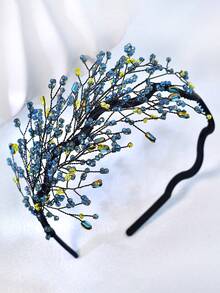 1 pièce Bandeau élégant avec perles de cristal, accessoire de cheveux polyvalent pour mariée et mariage, convient pour les fêtes, les rassemblements, les bals, les festivals, les banquets - Bleu azur - Voir 9
