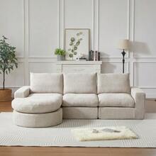 Chenille Sofa With Curved Elements And Chaise Longue, Fully Compressed And Frameless, Modular Corner Sofa With L-Shaped Chaise Longue, Compressed Foam Sofa, No Assembly Required - 米色 - 查看 6