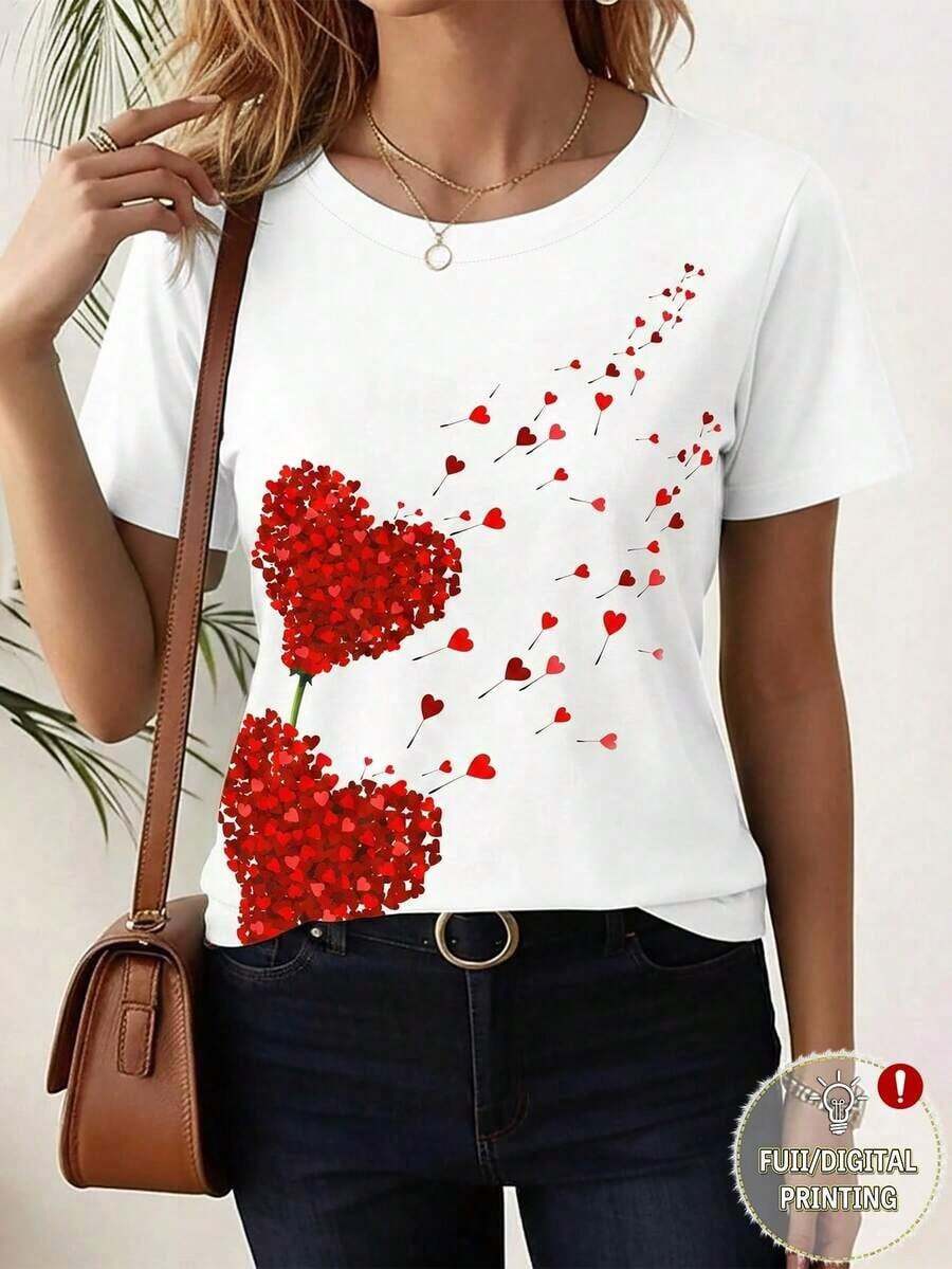 Women's T-Shirt With Coffee Bean Embroidery, Round Neck, Loose And Comfortable - White 2 - View 1