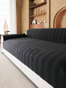 1pc Geometric Textured Solid Color Quilted Sofa Cushion, Minimalist Style, Non-Slip Back, Pet-Friendly, Soft Multi-Functional Anti-Dirt Anti-Dust, Holiday Decor Sofa Cover, Suitable For Backrest, Armrest, All Seasons - Black - View 5