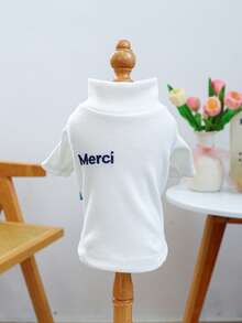 PETCIRCLE 1件宠物服装，室内外皆宜，欧美韩风，适合贵宾犬、泰迪犬、小型犬和幼犬，休闲舒适字母印花内衣 - 白色 - 查看 12