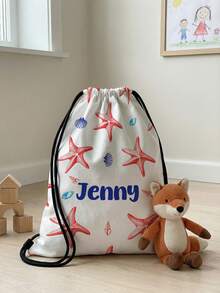 1pc Customizable Name Drawstring Backpack With Bow Pattern, Can Be Customized Based On Your Unique Design, Perfect For Boys, Girls, Teenagers, Print Your Own Name Or Print Your Sister's And Classmates' Names As Gifts To Give To Others - Multicolor - View 3