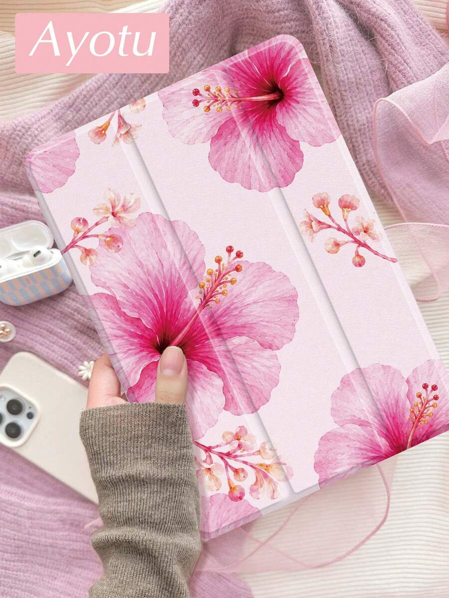 Ayotu 木槿花圖案適用於 iPad Air 8 (M4) 2026 (11 吋)、Air 8 (M4) 2026 (13 吋)、2021/2020 9/8 代 10.2 吋、Galaxy Tab A8 10.5 吋 2022 附筆槽、Kindle Paperwhite 第 12 代 2024，支援自動休眠/喚醒，時尚保護殼，夏季海洋元素