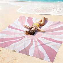 1pc Extra Large Light Pink Radiant Pattern Quick-Dry Beach Blanket, Suitable For 1-3 Adults - Lightweight, Durable Polyester Fabric - Perfect For Travel, Camping, Hiking And Leisure Beach Time, Beach Mat, Camping Ground Cover - Light Pink Radial Pattern - View 5