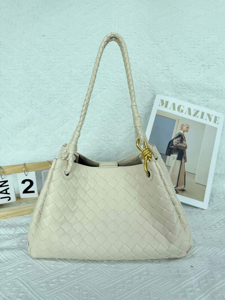 Bolso de mujer de cuero genuino hecho a mano BV Bottega Bang Bang de Andiamo Clutch Campana. Bolso vintage de nicho tejido a mano, nuevo bolso de mano tipo paracaídas, popular bolso de hombro y bandolera para uso diario. - blanquecino - Añade 2