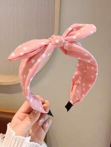 2pcs/Set Women's Polka Dot Bow Rabbit Ear Headband, Cute Fabric Hair Band For Daily Use And Face Washing - Multicolor - View 3