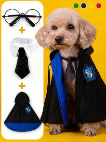 Halloween Pet Cloak Costume Set (With Shirt Collar + Tie + Glasses), Cat Dog Cosplay Cute Magic School Style, Realistic IP Restoration, 3D Cut Won't Hurt Pets, Suitable For Cats And Small Dogs, Essential For Pet Owners To Take Cute Cosplay Photos, Includes Cat Cosplay Outfit, Pet Magic Robe, Dog Cloak - Multicolor - View 3