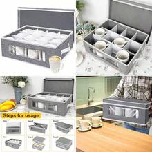 homyfort Caja para organizador contenedores porcelana con divisores para 12 café y té resistente y apilable - Gris - Ver 1