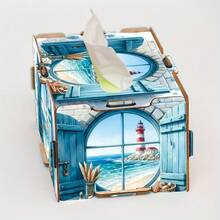 1pc Handmade Wooden Diamond Painting Paper Drawer Box, Reusable Wooden Storage Box, Creative Design, Artistic Handcraft Accessory For Home And Office, Holiday Gift - Multicolor - View 3