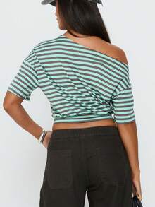 Women's Off-Shoulder Tops  Fitted Waist Ruched Short Sleeve Shirts For Going Out Tops Streetwear - Blue - View 3