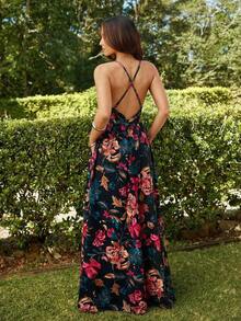 YkhahaKARISMINA Vestido de una pieza con cuello en pico, espalda abierta cruzada y estampado de leopardo para primaveraYkhaha - Negro - Ver 7