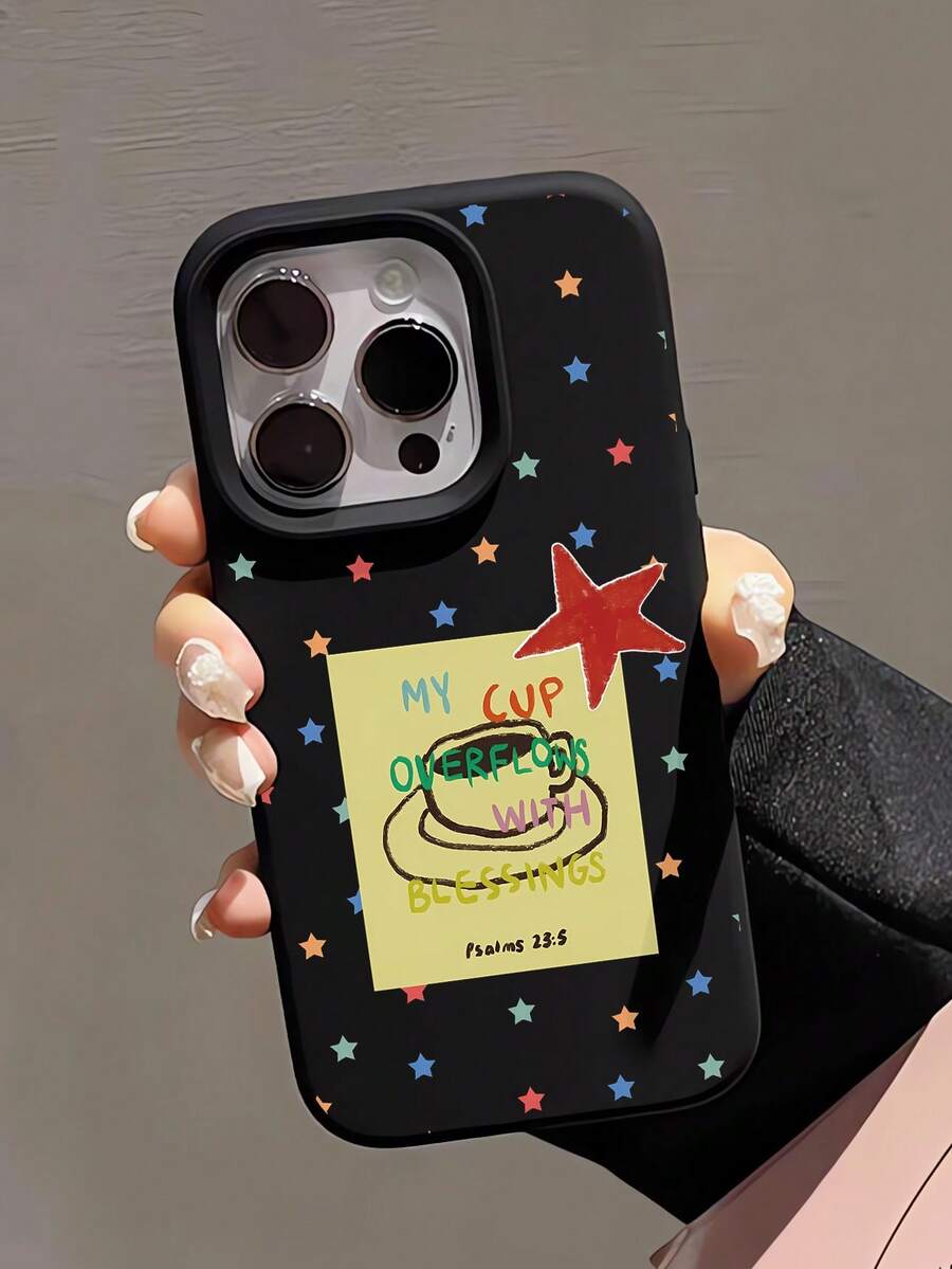 1 pièce Étui de téléphone en TPU à bord droit avec motif de slogan d'étoile personnalisé à la mode, antichoc et liquide noir. Convient pour iPhone 16 Pro Max/16/16 Pro/16 Plus/15/15 Pro Max/15 Pro/11/12/13/14 Pro Max/11 Pro/11 Pro Max/12 Pro/12 Pro Max/13 Pro/13 Pro Max/14 Pro/14 Pro Max. Étui souple avec un toucher élégant - Multicolore - Voir 1
