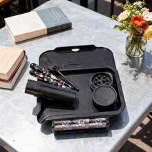 Double Layer Plastic Rolling Tray Set. Three Colors Available. Diverse Accessories: Grinder, Rolling Machine, Storage Tube, 2* Bouncing Tubes And Cleaning Brush. Suitable For Pre-Rolled Cone Storage, Convenient For Carrying Outdoors. Suitable For Handmade Rolling Enthusiasts. Best Choice For Gifts. Birthday Gift & Holiday Gift. - Multicolor - View 3