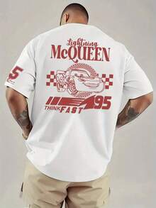 T-shirt à manches courtes Disney Lightning McQueen n° 95, imprimé recto verso, motif rétro Cars, détails classiques drapeau à damier et flammes sur les manches, design inspiré de la course automobile. Ce t-shirt blanc à col rond et coupe ample est confectionné en coton 100 % doux et respirant. Idéal pour les fans de Disney, les passionnés de course automobile et les étudiants, il se porte au quotidien, à l'école, lors d'activités de plein air ou de soirées à thème. Cette collection de t-shirts reprend les éléments emblématiques de Disney Cars, le célèbre numéro 95 et les lignes rétro des voitures de course, alliant style urbain américain et design cartoon. Elle est très appréciée des adolescents et des familles. - Blanc - Voir 3