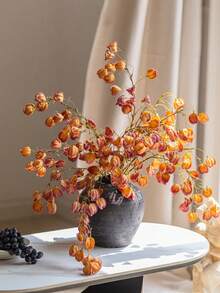 1pc Artificial Physalis Pod Artificial Lantern Spray Faux Chinese Japnese Lantern Branch 38inch Fake Fall Plant For Autumn Home Aesthetic Decor Festival Thanksgiving Decorations - Multicolor - View 3