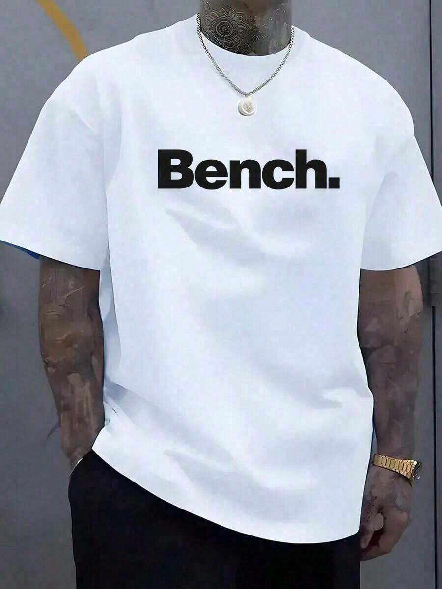 Casual Men's T-Shirt With Short Sleeves, Crew Neck And Lettering Print. - Weiss - View 1