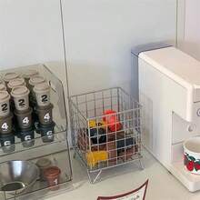 Manovix 1pc Fashionable Iron Wire Storage Basket, Suitable For Storing Coffee Capsules, Concentrates, Books, Tapes, Snacks, Ideal For Valentine's Day, Wedding, Birthday, Kitchen Organization, Shelving, Wardrobe Organization, Storage Box, Cosmetic Storage, Back To School Season - Silver - View 2