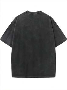 Women's 100% Pure Cotton Vintage Print T-Shirt - 230g Thick Cotton, Round Neck, Short Sleeves, Vintage Street Style, Machine Washable, Suitable For Casual Spring And Summer Wear, Loose Fit T-Shirt. - 黑色 - 查看 3