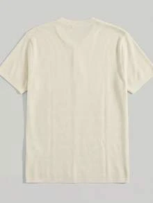 Men's Casual Solid Color Henley Neck Short Sleeve Knit T-Shirt, Summer - Beige - View 6