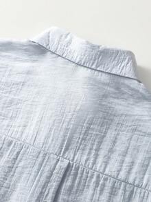 Summer New Design Cinched Waist Turndown Collar Blouse - Light Blue - View 8
