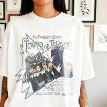 Disney Women's And Men's T-Shirts Vintage Twilight Zone Tower Of Terror Ride Printed Oversized T-Shirts, 100% Cotton Retro Short-Sleeved Casual Shirts, And Graphic Printing T-Shirts For Disney World Family Vacation Matching Outfits - trắng - Xem 1