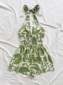 Mono de verano casual con estampado de halter para mujer - Multicolor - Ver 2