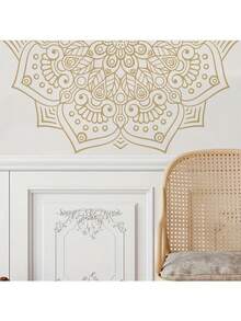 Gold Mandala Half Wall Decal, Bohemian Mandala Pattern Self-Adhesive Wall Sticker, Suitable For Bedroom Living Room Home Decor - Golden Mandala - View 1
