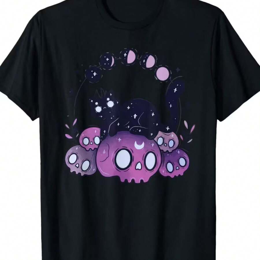 Printed T-Shirt For Men And Women - 黑色 - 查看 1