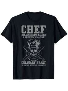 Chef Humor Print T-Shirt, Men's Printed T-Shirt 220g, 100% Cotton, Men's Casual Short Sleeve Crew Neck T-Shirt For Outdoor Use, Classic Vintage Short Sleeve T-Shirt For Men, Father's Day, Pride Month, Halloween, Christmas, Everyday Wear In All Four Seasons, Holiday Gifts - 黑色 - 查看 7