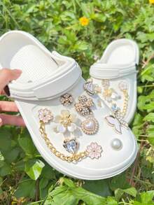 18pcs Gold-Tone Rhinestone Chain Shoe Accessories, Suitable For Sandals, Garden Shoes, Detachable Shoe Decorations - Small Gold Chain - View 5