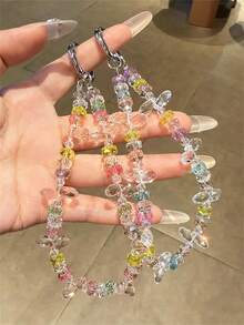 1 pieza Cordón de teléfono de lujo con cuentas de color caramelo transparente, accesorio de cadena antiperidida de teléfono móvil de moda y colorido - rosa y verde - Ver 3