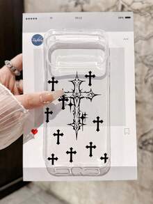 Gothic Style Dark Vintage Religious Symbol Cross Lens Protection Black Phone Case Compatible With Iphone&Galaxy - Multicolor - View 3